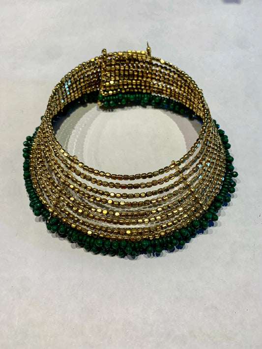 Gold and green stone choker