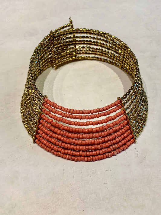 Gold and coral stone choker
