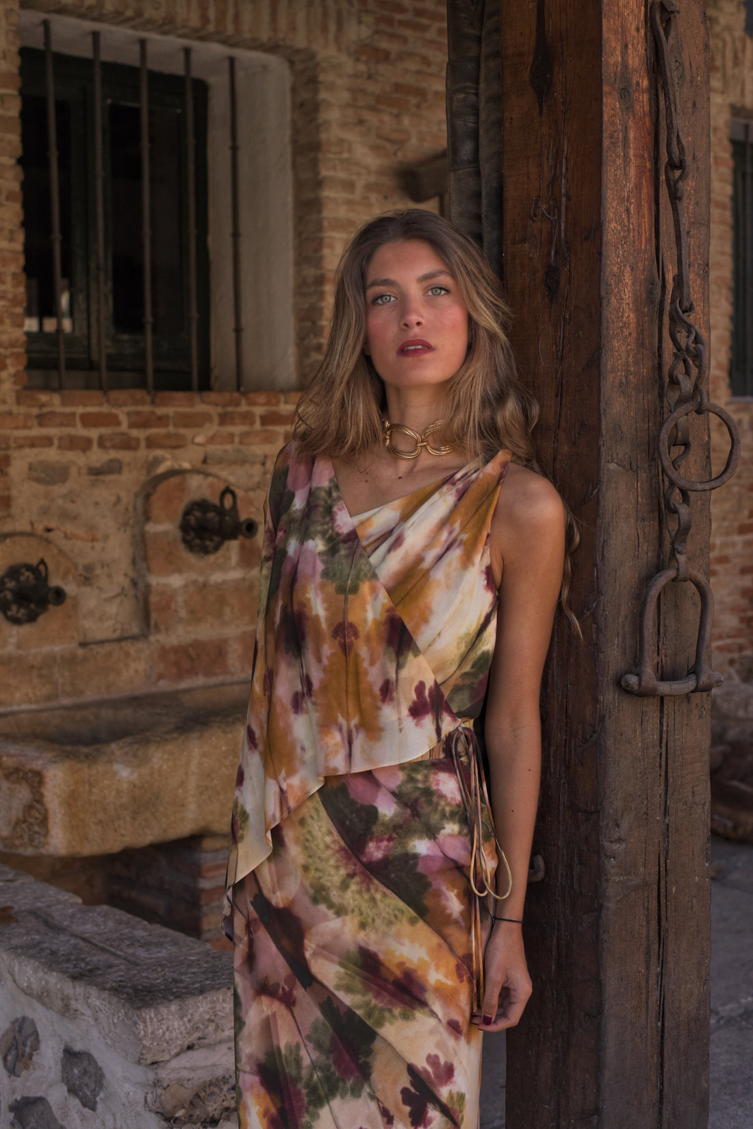 Vestido Lady Camaleón mostaza/verde