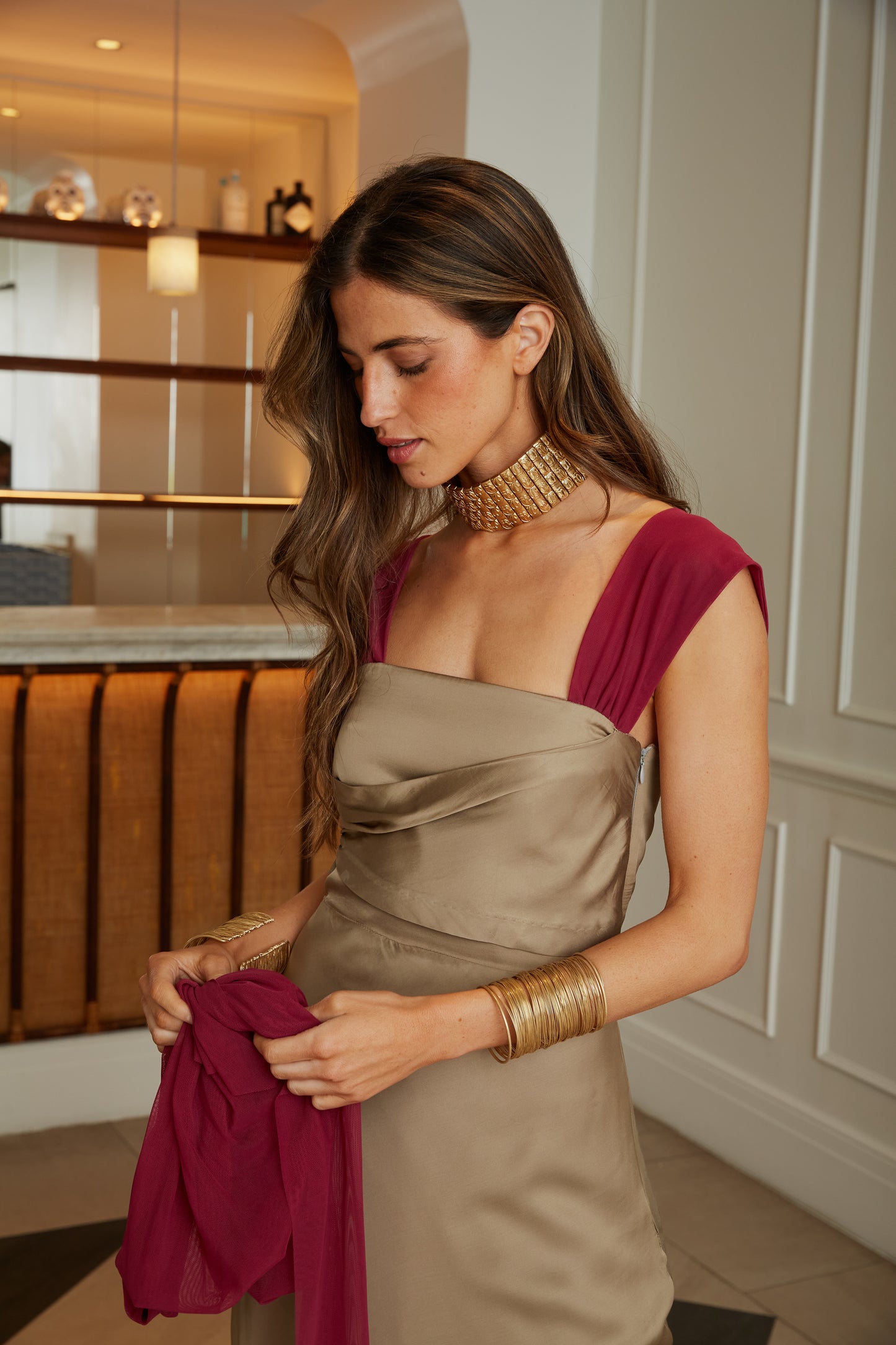 Vestido Calamar beis/buganvilla