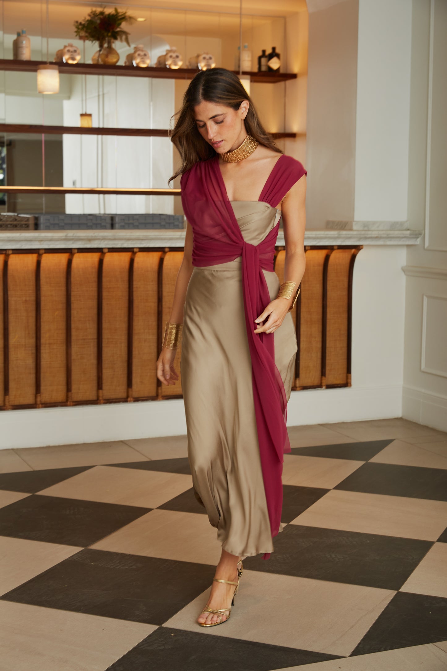 Vestido Calamar beis/buganvilla