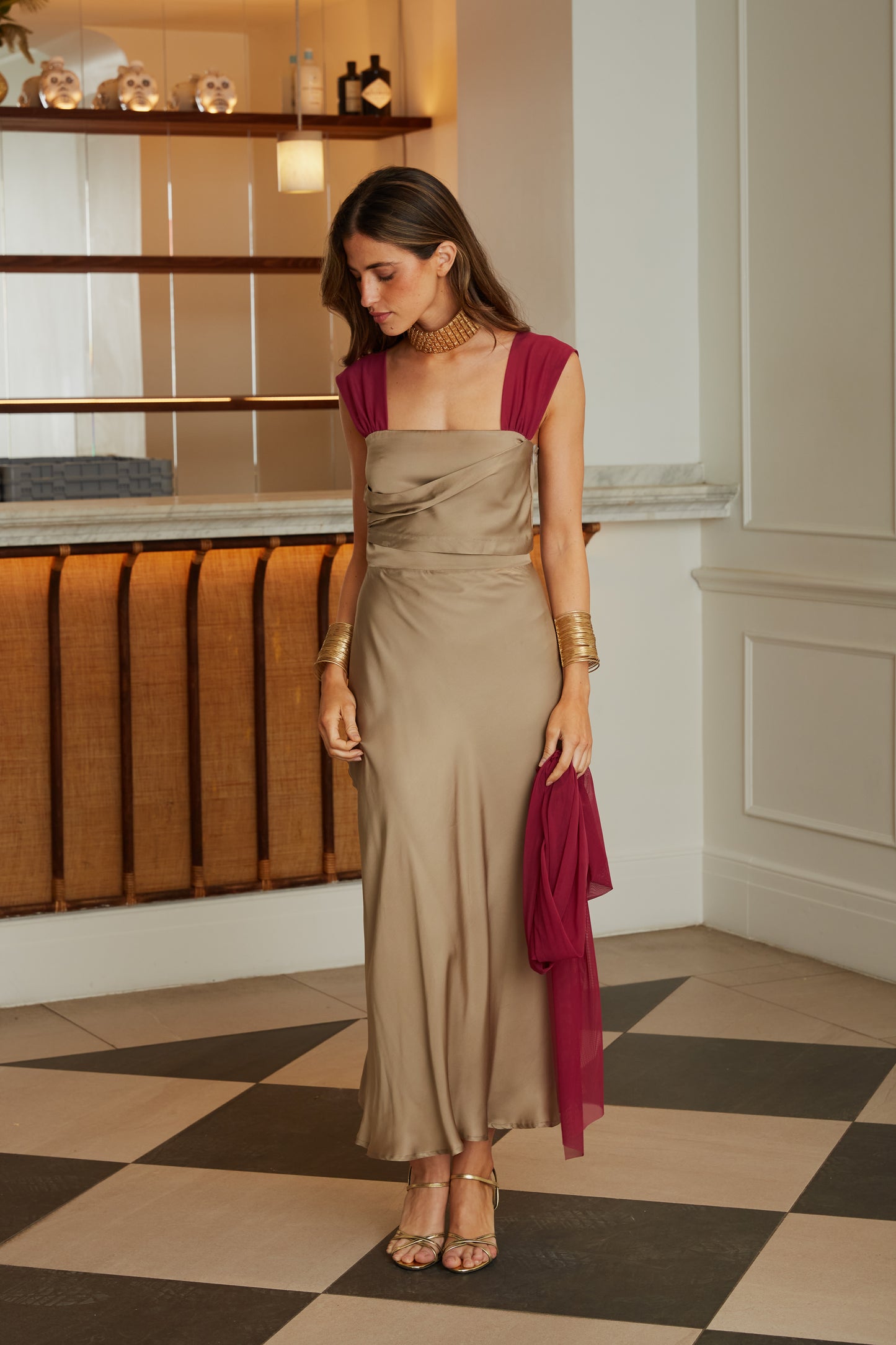 Vestido Calamar beis/buganvilla